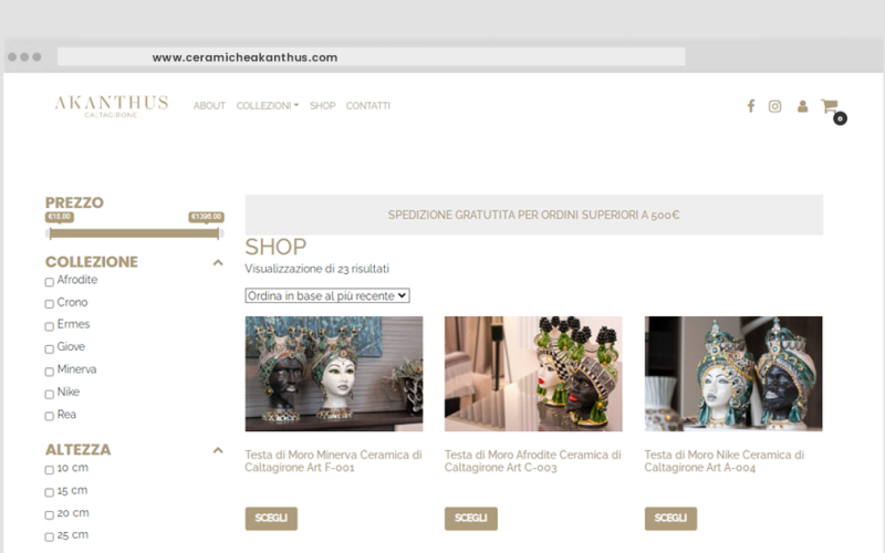 Ceramiche AKANTHUS – tema custom multipagina SHOP